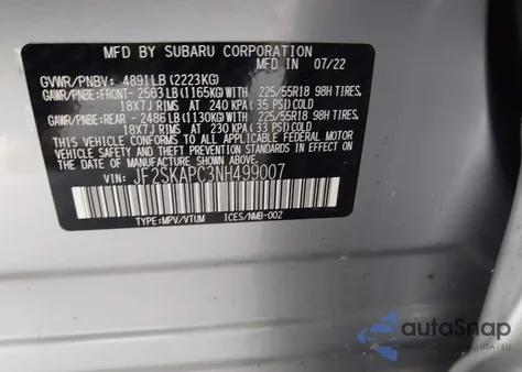 2022 Subaru Forester Limited из США, поврежденный, VIN JF2SKAPC3NH499007